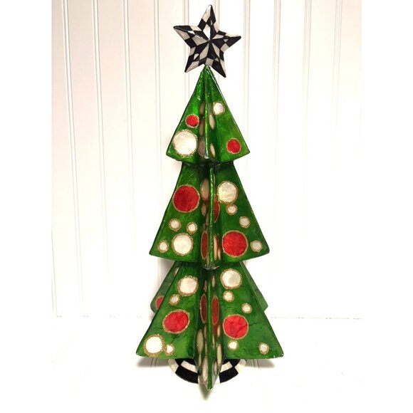 Mackenzie-Childs Jolly Dot Tree Capiz Shell Christmas Tree 19” Tall - Picture 8 of 12